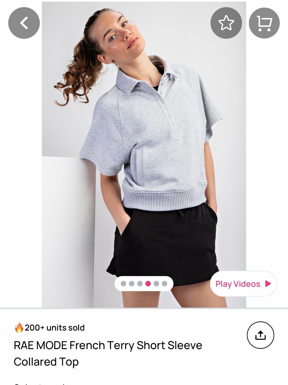 RAE MODE Short Sleeve Collared Top in Light Gray NWOT